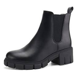 JABASIC Chelsea Boots für Damen Elastische Plateau-Stiefel zum Hineinschlüpfen (41,Schwarz) von JABASIC