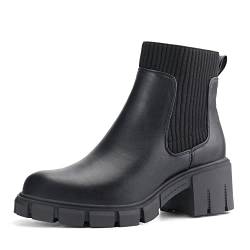 JABASIC klobige Stiefeletten Damen Schlupf auf Chelsea Stiefel elastisch Boots (38,Schwarz) von JABASIC