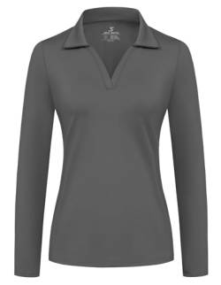 JACK SMITH Damen Langarm Golf Polo Shirts Kragen V-Ausschnitt Athletic Tennis Shirts Feuchtigkeitstransport, Dunkel_Grau, X-Groß von JACK SMITH