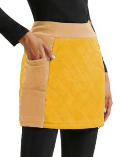 JACK SMITH Damen Puffer Stepprock Leichte Isolierte Röcke mit Taschen Warmer Schneerock, gelb, Groß von JACK SMITH