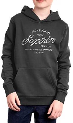 JACK & JONES JUNIOR Kids Jungen Hoodie JJELOGO Sweat Hood Kapuzenpullover, Asphalt 176 von JACK&JONES JUNIOR