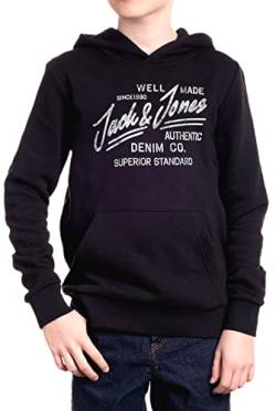 JACK & JONES JUNIOR Kids Jungen Hoodie JJELOGO Sweat Hood Kapuzenpullover, Black Opt-2 152 von JACK&JONES JUNIOR