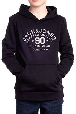 JACK & JONES JUNIOR Kids Jungen Hoodie JJELOGO Sweat Hood Kapuzenpullover, Black Opt-6 176 von JACK&JONES JUNIOR