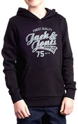 JACK & JONES JUNIOR Kids Jungen Hoodie JJELOGO Sweat Hood Kapuzenpullover, Black Opt-7 176 von JACK&JONES JUNIOR