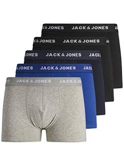 JACK&JONES PLUS Men's JACBASIC Plain Trunks 5 Pack PLS Boxershorts, Black/Pack:Black-Navy Blazer-Surf The Web-LGM, 2XL von JACK&JONES PLUS