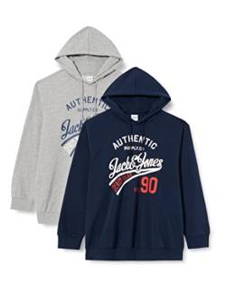 JACK&JONES PLUS Men's JJETHAN Sweat Hood 2PK PLS MP Kapuzenpullover, Navy Blazer/Pack:Navy Blazer + LGM, 4XL von JACK&JONES PLUS