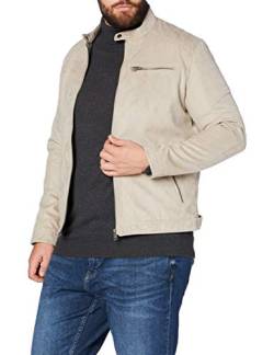 Herren JACK & JONES Kunstleder Jacke | Biker Blouson Bomberjacke JJEROCKY | Design Coat Übergangsjacke, Farben:Beige, Größe Jacken:L von JACK & JONES