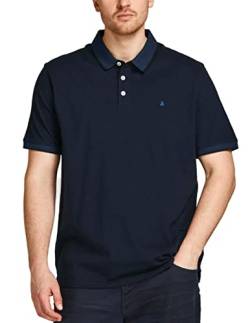 Herren Jack & Jones + Fit Polo Shirt JJEPAULOS Uni Sommer Hemd Kurz Arm Pique Cotton Big Size, Farben:Dunkelblau, Größe:5XL von JACK & JONES