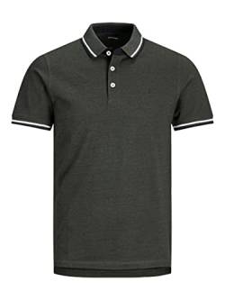 Herren Jack & Jones + Fit Polo Shirt JJEPAULOS Uni Sommer Hemd Kurz Arm Pique Cotton Big Size, Farben:Dunkelgrau, Größe:5XL von JACK & JONES