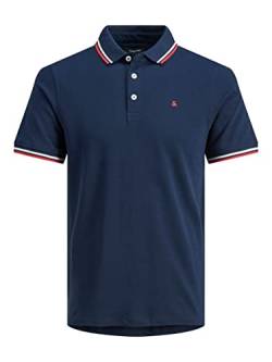 Herren Jack & Jones + Fit Polo Shirt JJEPAULOS Uni Sommer Hemd Kurz Arm Pique Cotton Big Size, Farben:Navy, Größe:3XL von JACK & JONES