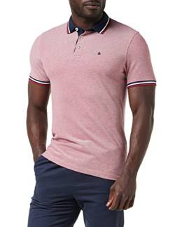 Herren Jack & Jones + Fit Polo Shirt JJEPAULOS Uni Sommer Hemd Kurz Arm Pique Cotton Big Size, Farben:Rot, Größe:6XL von JACK & JONES