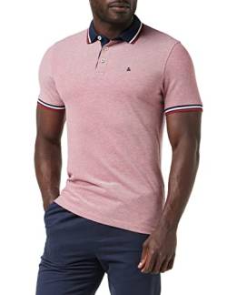 Herren Jack & Jones + Fit Polo Shirt JJEPAULOS Uni Sommer Hemd Kurz Arm Pique Cotton Big Size, Farben:Rot, Größe:7XL von JACK & JONES