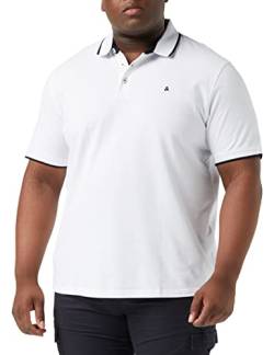 Herren Jack & Jones + Fit Polo Shirt JJEPAULOS Uni Sommer Hemd Kurz Arm Pique Cotton Big Size, Farben:Weiß, Größe:4XL von JACK & JONES