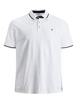 Herren Jack & Jones + Fit Polo Shirt JJEPAULOS Uni Sommer Hemd Kurz Arm Pique Cotton Big Size, Farben:Weiß, Größe:5XL von JACK & JONES
