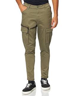 Herren Jack & Jones Cargo Chino Hose JPSTACE JJDEX Stretch Pants Gerader Schnitt Arbeitshosen Look, Farben:Olive, Größe Hosen:30W / 34L von JACK & JONES