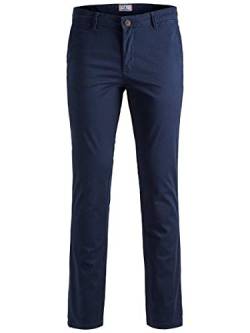 Herren Jack & Jones Chino Hose | Stretch Pants Konischer Schnitt | Slim Fit Look JPSTMARCO JJBOWIE, Farben:Navy, Größe Hosen:28W / 32L, Z-Länge:L32 von JACK & JONES