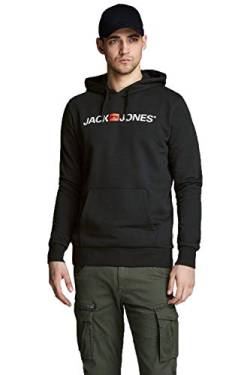 Herren Jack & Jones Corp Logo Sweat Hood Kapuzen Sweatshirt Basic Jumper Reg Fit, Farben:Schwarz, Größe Pullover:M von JACK & JONES