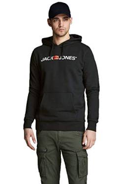 Herren Jack & Jones Corp Logo Sweat Hood Kapuzen Sweatshirt Basic Jumper Reg Fit, Farben:Schwarz, Größe Pullover:XS von JACK & JONES