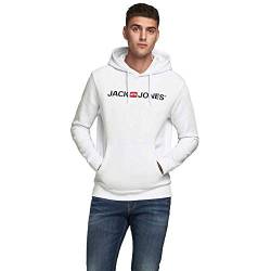 Herren Jack & Jones Corp Logo Sweat Hood Kapuzen Sweatshirt Basic Jumper Reg Fit, Farben:Weiß, Größe Pullover:M von JACK & JONES