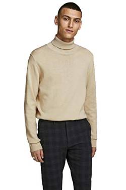 Herren Jack & Jones Dünner Rollkragen Strickpullover | Klassischer Rundhals Sweater | Langarm Basic JJEEMIL, Farben:Beige, Größe Pullover:XXL von JACK & JONES