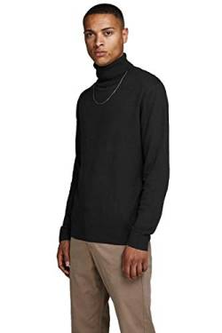 Herren Jack & Jones Dünner Rollkragen Strickpullover | Klassischer Rundhals Sweater | Langarm Basic JJEEMIL, Farben:Schwarz, Größe Pullover:L von JACK & JONES