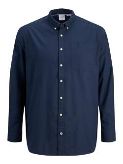 Herren Jack & Jones Einfarbiges Plus Size Hemd | Basic Übergrößen Langarm Shirt | Uni Business JJEOXFORD, Farben:Dunkelblau, Größe Hemd:XXL von JACK & JONES