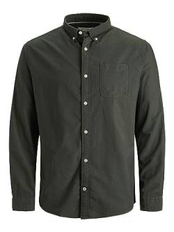 Herren Jack & Jones Einfarbiges Plus Size Hemd | Basic Übergrößen Langarm Shirt | Uni Business JJEOXFORD, Farben:Grün, Größe Hemd:4XL von JACK & JONES