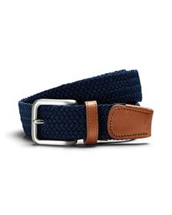 Herren Jack & Jones Elastischer Stoff Gürtel | Flecht Stretch Ledergürtel | Belt ohne Löcher JACSPRING, Farben:Navy, Größe Gürtel:90 von JACK & JONES