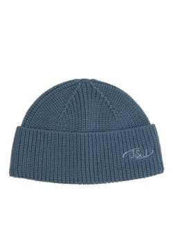 Herren Jack & Jones Gerippte Mütze | Kurze Winter Beanie Kopfbedeckung | Hipster Recycelt JACAIR, Größen:One Size, Farben:Blau von JACK & JONES