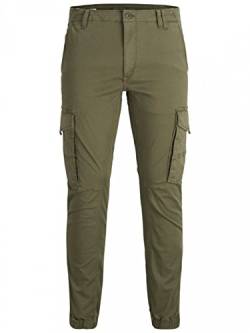 Herren Jack & Jones Hose Cargo Jogger Pants Paul Flake AKM 542 Twill Gummibund, Farben:Olive, Größe Hosen:34W / 30L von JACK & JONES