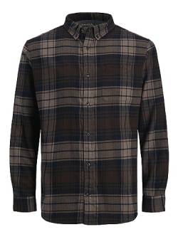 Herren Jack & Jones Kariertes Hemd | Basic Flanell Langarm | Freizeit Shirt mit Brusttasche JJECLASSIC, Farben:Braun, Größe Hemd:XS von JACK & JONES