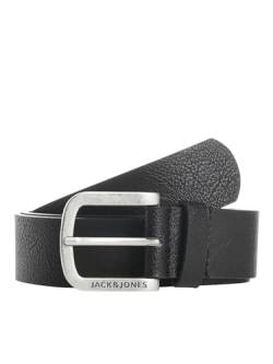 Herren Jack & Jones Ledergürtel JACHARRY Belt Leder Optik Gürtel mit Logo Metall Schnalle, Farben:Schwarz, Größe Gürtel:80 von JACK & JONES