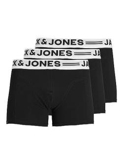 Herren Jack & Jones Set 3er Pack Sense Trunks Boxershorts Stretch Unterhose Slim Basic Unterwäsche, Farben:Schwarz, Größe:L von JACK & JONES