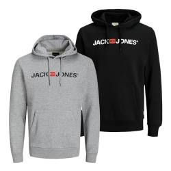 JACK & JONES 2er Pack Herren Hoodie Kapuzensweatshirt JJEcorp Old Logo Sweat Hood, Farbe:Mehrfarbig, Artikel:- Black + Light Grey Melange, Größe:2XL von JACK & JONES