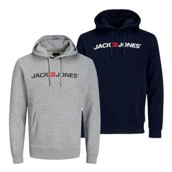 JACK & JONES 2er Pack Herren Hoodie Kapuzensweatshirt JJEcorp Old Logo Sweat Hood, Farbe:Mehrfarbig, Artikel:- Light Grey Melange + Navy Blazer, Größe:L von JACK & JONES