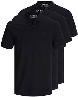 JACK & JONES 3er Pack Herren Poloshirt Slim Fit Kurzarm schwarz weiß blau grau XS S M L XL XXL 12171776 (S, 3er Pack schwarz) von JACK & JONES