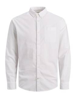 JACK&JONES Hemd Slim Fit Business Shirt mit Brusttasche Weiches Langarm Twill Oberteil JJEOXFORD, Größe Hemd:S,Farben:Weiß von JACK & JONES