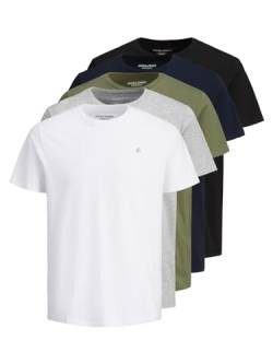 JACK & JONES Herren 5er-Set T-Shirts Regular-Fit Logo Rundhals, Farbe:Mehrfarbig, Größe:M von JACK & JONES