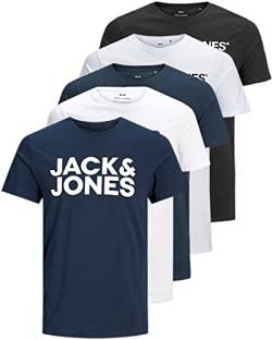 JACK & JONES Herren 5er-Set T-Shirts in verschiedenen Styles, Prints und Farben aus Baumwolle (Slim Fit Mix 10, M) von JACK & JONES