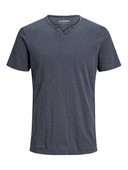 JACK & JONES Herren Basic T-Shirt V-Ausschnitt Kurzarm Jersey Baumwolle Shirt mit Knöpfen JJESPLIT, Farben:Navy, Größe:S von JACK & JONES