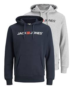 JACK & JONES Herren Corp Logo Sweat Hood Noos, 2er Pack (Light Grey - Navy Blazer), Large von JACK & JONES