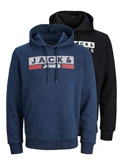 JACK & JONES Herren Hoodie Kapuzenpullover JJECORP Logo- 2er Pack - Regular Fit, Größe:L, Farbe:Black Black + Navy (Play4) 12191761 von JACK & JONES