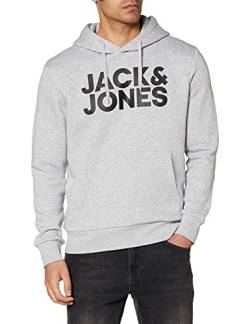 JACK & JONES Herren Hoodie Kapuzensweatshirt JJ Ecorp Logo Sweat Hood, Farbe:Grau, Artikel:- Light Grey Melange, Größe:L von JACK & JONES