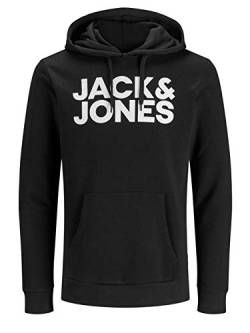 JACK & JONES Herren Hoodie Kapuzensweatshirt JJ Ecorp Logo Sweat Hood, Farbe:Schwarz, Artikel:- Black, Größe:M von JACK & JONES