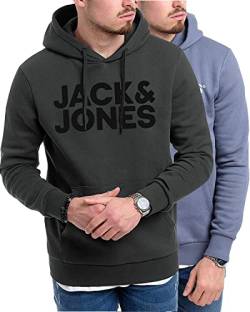 JACK & JONES Herren Hoodie Pullover mit Kapuze Sweatshirt Kapuzenpullover für Männer aus Baumwolle mit Logo/Auswahl an Designs und Farben (Doppelpack Hood 1 (054 China/840 Slate, XL)) von JACK & JONES