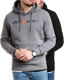 JACK & JONES Herren Hoodie Pullover mit Kapuze Sweatshirt Kapuzenpullover für Männer aus Baumwolle mit Logo/Auswahl an Designs und Farben (Doppelpack Hood 3 (840 Black/054 SED, L)) von JACK & JONES