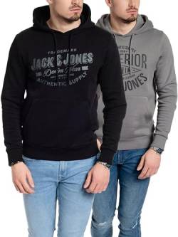 JACK & JONES Herren Hoodie Pullover mit Kapuze Sweatshirt Kapuzenpullover für Männer aus Baumwolle mit Logo/Auswahl an Designs und Farben (Doppelpack Hood 6 (Corvin Black/Corvin SED SUP, M)) von JACK & JONES