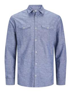 JACK&JONES Herren JCOSHERIDAN Linen Blend Shirt LS Langarmhemd, Faded Denim, M von JACK & JONES