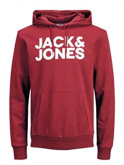 JACK & JONES Herren JJECORP Logo Sweat Hood, Rio Red/Large Print/W White, L von JACK & JONES