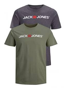 JACK & JONES Herren JJECORP Logo Tee SS Crew Neck 2er Pack T-Shirt, Dusty Olive/2-PACK W. DGM/REG, XXXL von JACK & JONES